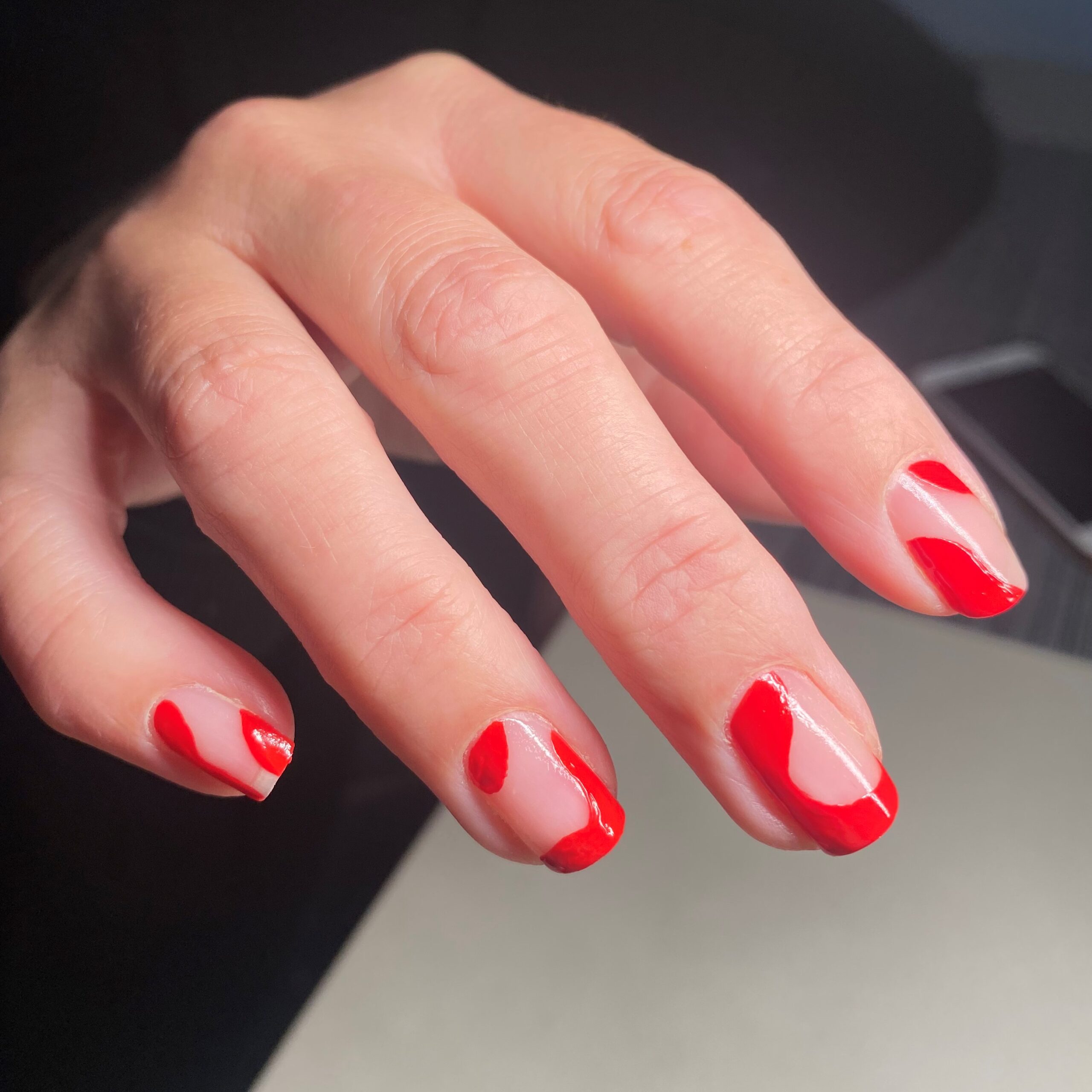 Festive Flourishes In Nail Art : Red French Tip Nails with Candy Cane