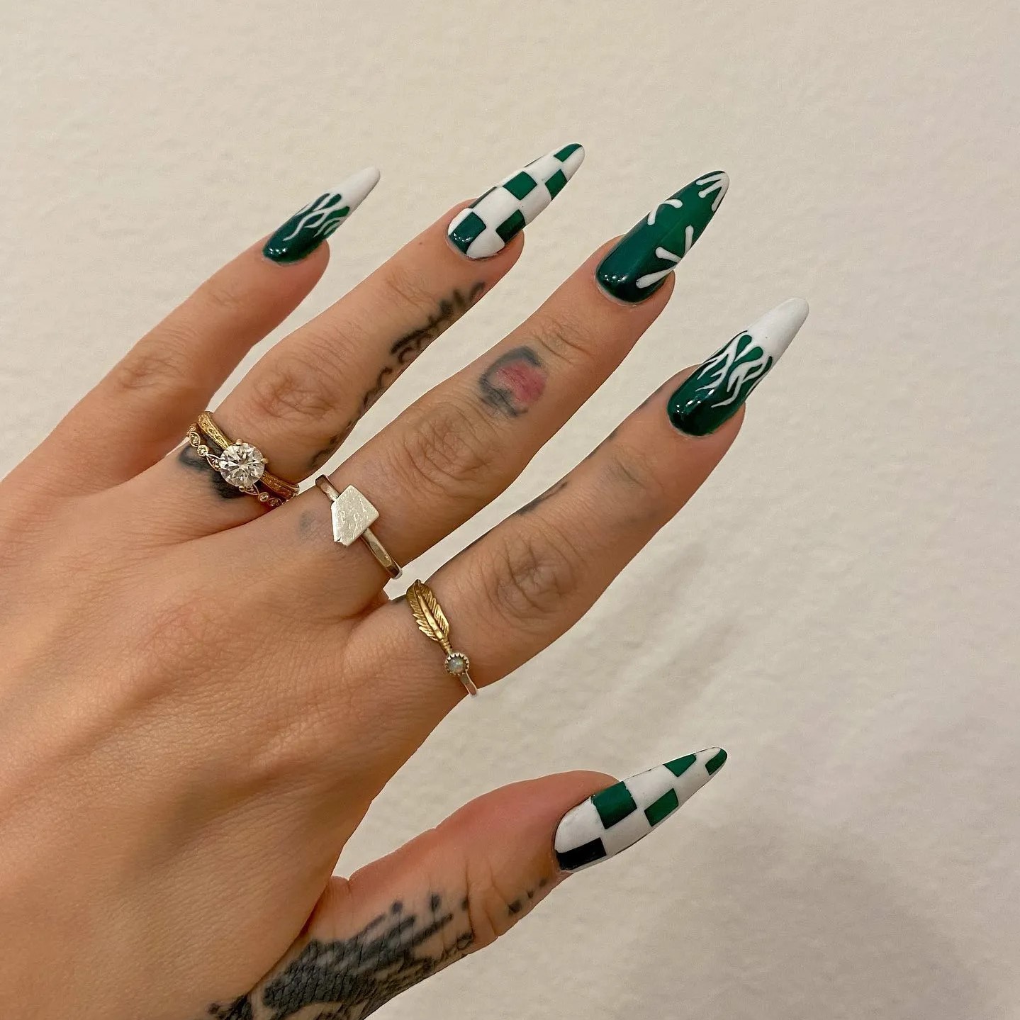 Green Checkerboard Handmade Press On Nail | MIEAP