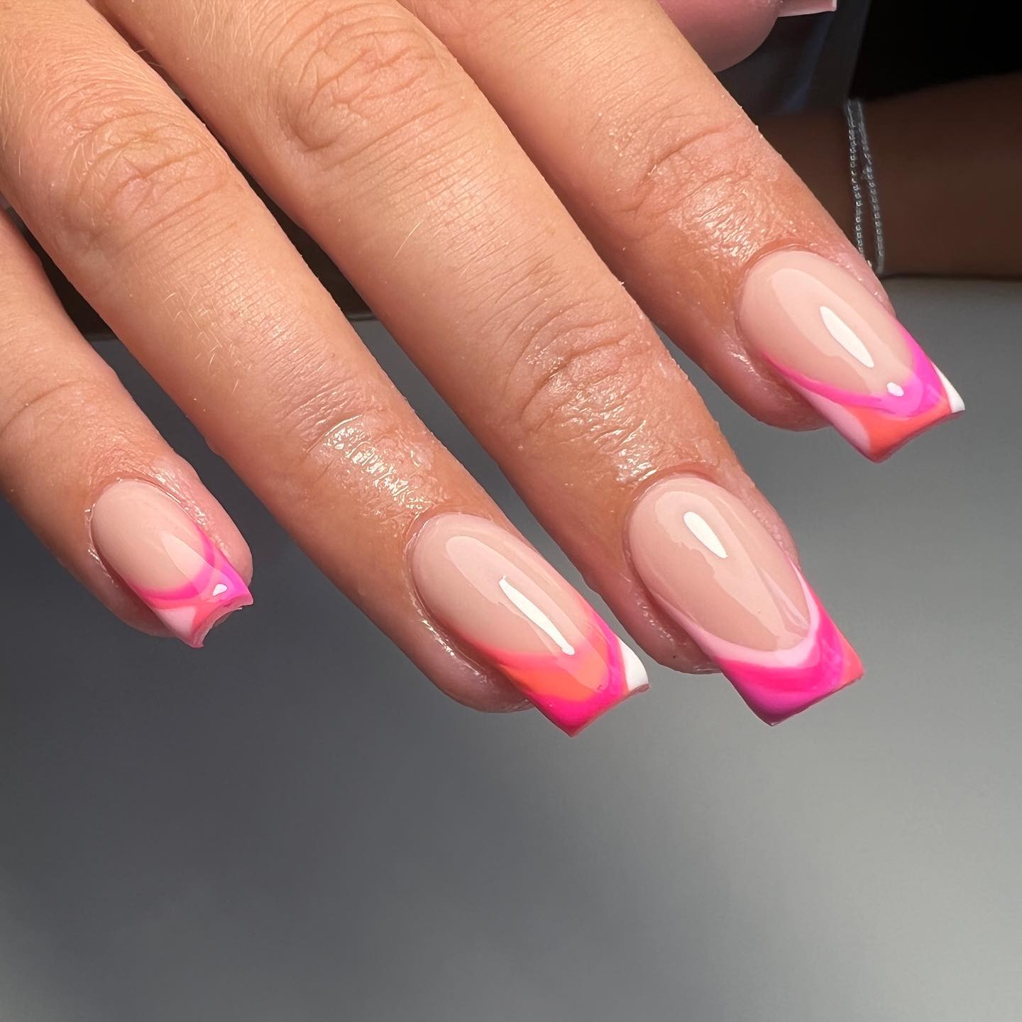 hot pink tip acrylic nails