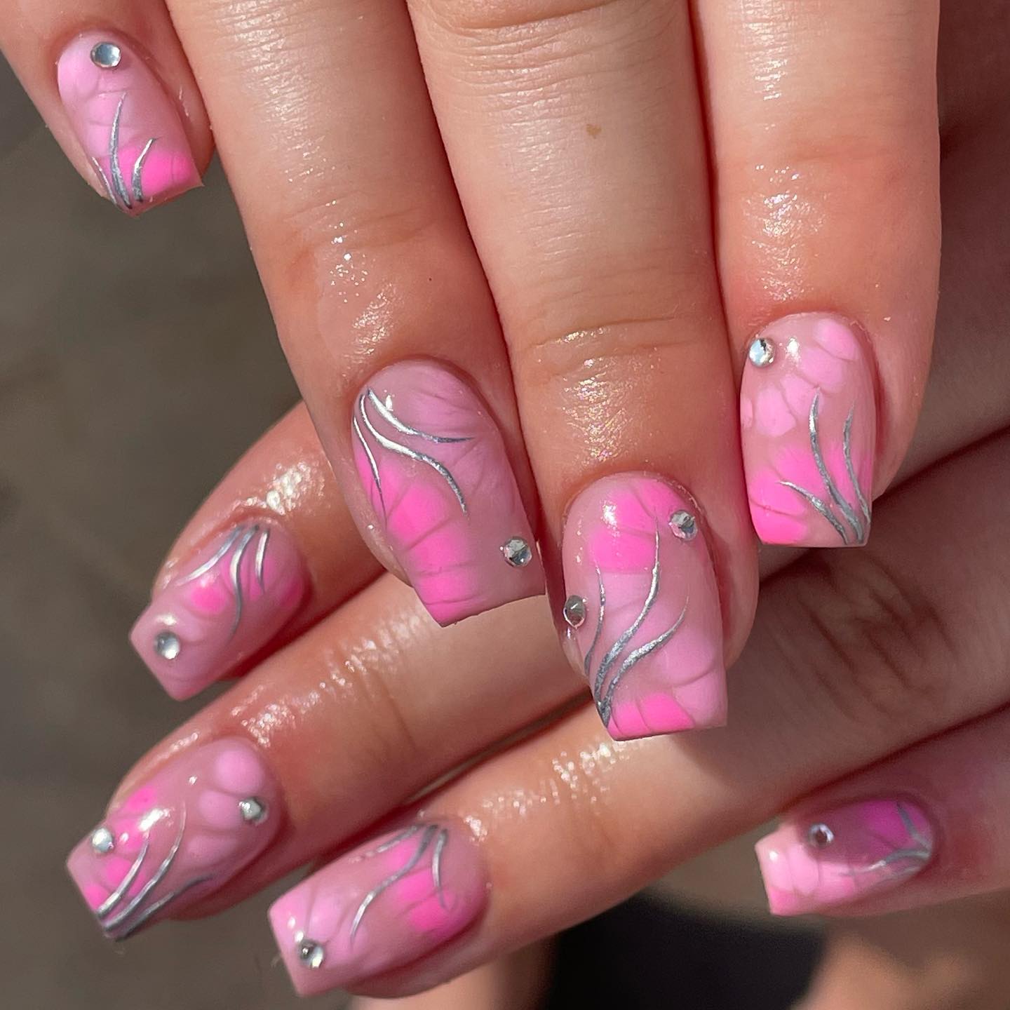 Matte grey and pink almond shaped nail Art Design! | Almond nails, Gray  nails, Acrylic nails